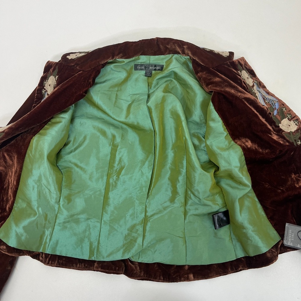 TM True Meaning NWT Blazer Anthropologie Embroidered Velvet‎ Jacket Brown Sz 2 - Picture 9 of 16